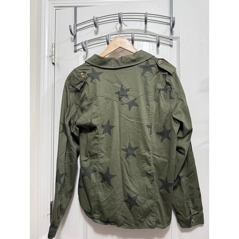 Knox Rose Womens XL Olive Green Star Print Utility Button Down Shirt Jacket - Picture 2 of 16